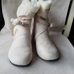 Off-white Suede booties.